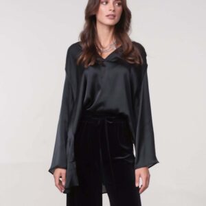 Σατέν oversized μαύρη πουκαμίσα FC 793